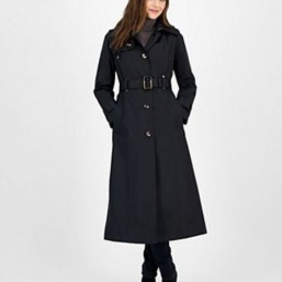 London Fog Trench Coat with Hood, Black, Size M - Picture 1 of 12